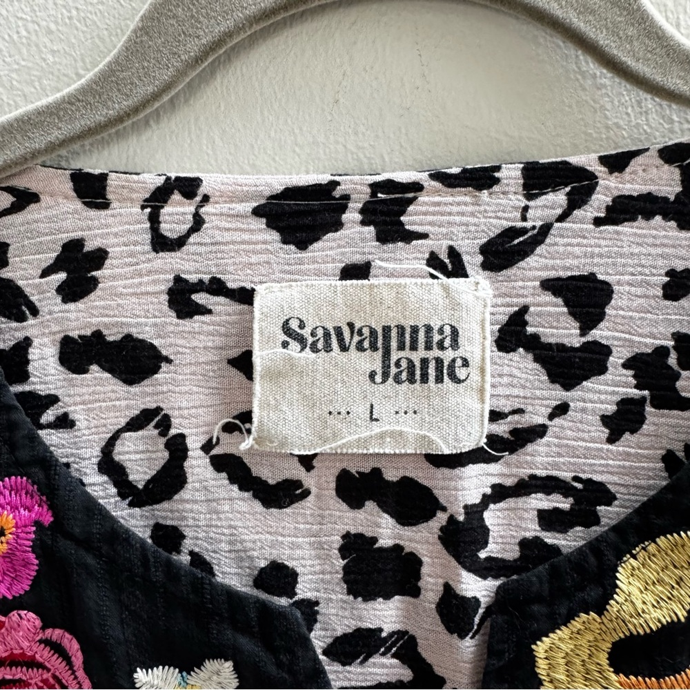 Savanna Jane Boho Leopard Floral Embroidered Flowy Blouse Large - Picture 4 of 7